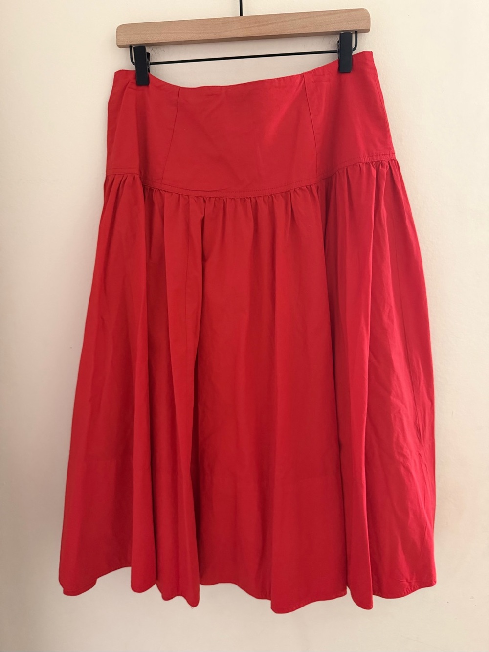Anthropologie Maeve Red Cotton Drop Waist Wrap Midi Skirt Size 10 Retro Fall - Picture 4 of 7